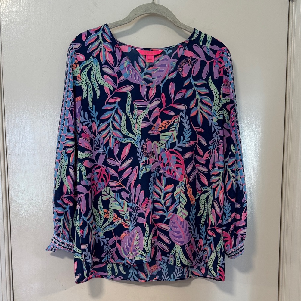 Lilly Pulitzer Pamala Top Oyster Bay Navy You’ve Been Spotted Engineered-M